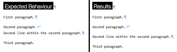 Comparison of 12pt paragraph spacing with invisible characters shown.