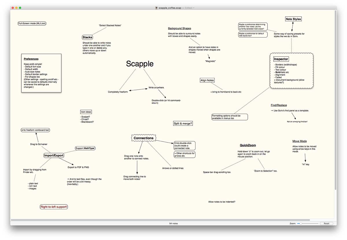 Scapple brainstorming tool from Scrivener