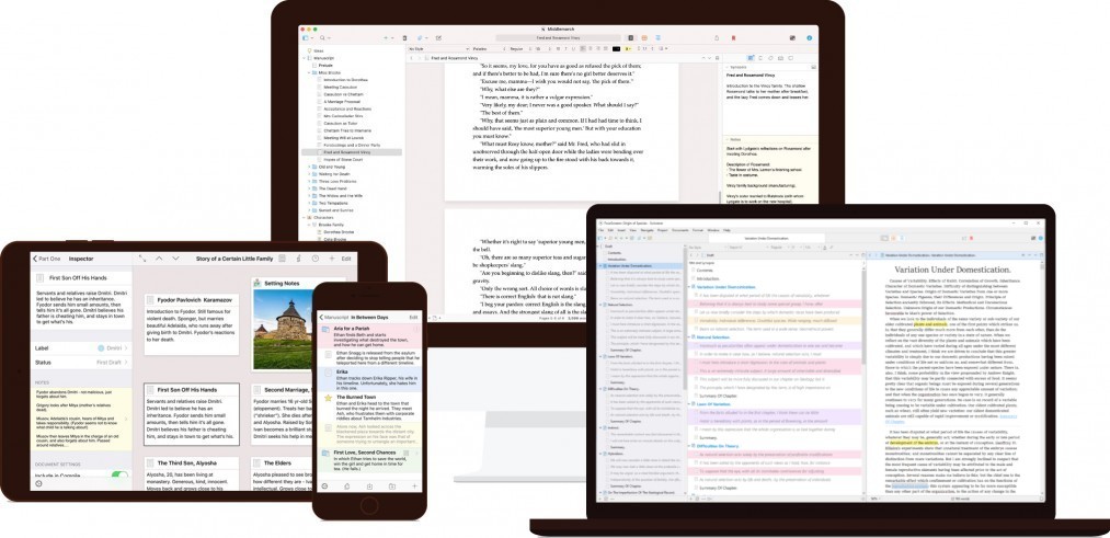 Scrivener 3 running on iOS, macOS and Windows